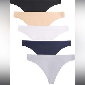 2/$16 New 5 pack Soft No-show Thongs G-strings Black, White, Navy, Gray & Tan